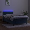 Sommier à lattes de lit et matelas et LED Bleu foncé 90x200cm 