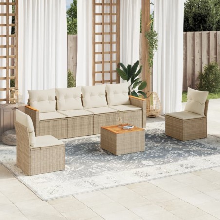 Salon de jardin avec coussins 7 pcs beige résine tressée 