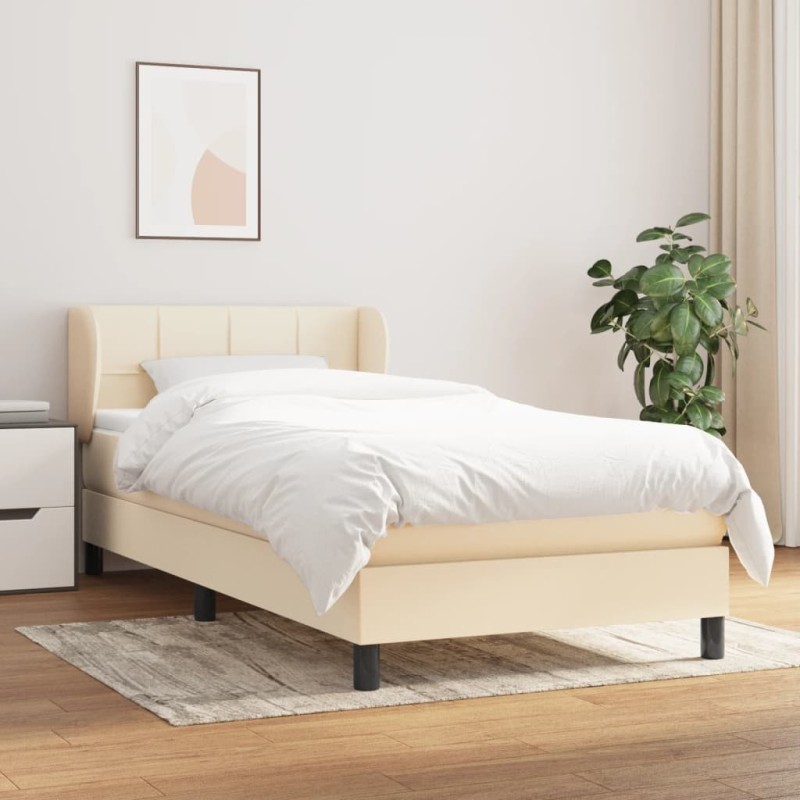 Sommier à lattes de lit et matelas Crème 90x190 cm Tissu 