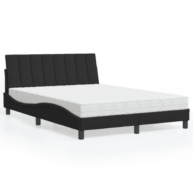 Lit avec matelas noir 140x190 cm velours 