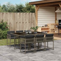 Ensemble à manger de jardin et coussins 7 pcs gris rotin 