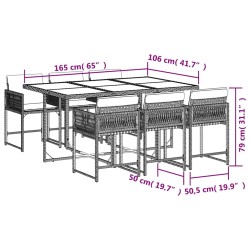 Ensemble à manger de jardin et coussins 7 pcs gris rotin 