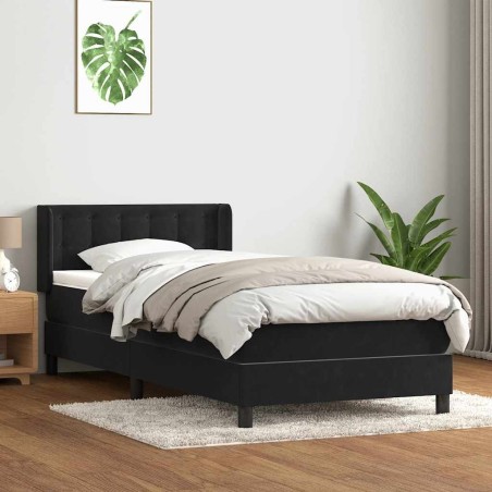 Sommier à lattes de lit avec matelas noir 100x210 cm velours 
