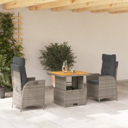 Ensemble à manger de jardin 3 pcs coussins gris résine tressée 