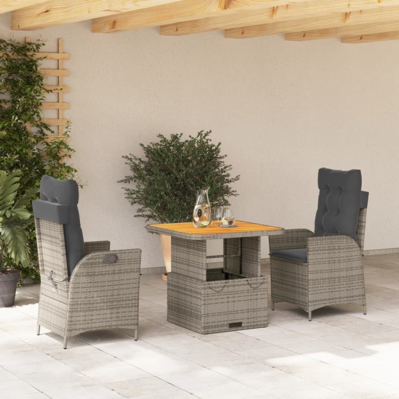 Ensemble à manger de jardin 3 pcs coussins gris résine tressée 
