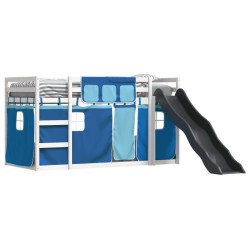 Lit superposé sans matelas avec toboggan et rideaux 90x200 cm 