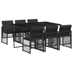 Ensemble à manger de jardin coussins 7 pcs noir résine tressée 