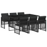 Ensemble à manger de jardin coussins 7 pcs noir résine tressée 