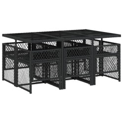 Ensemble à manger de jardin coussins 7 pcs noir résine tressée 