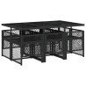 Ensemble à manger de jardin coussins 7 pcs noir résine tressée 