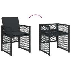 Ensemble à manger de jardin coussins 7 pcs noir résine tressée 