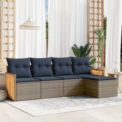 Salon de jardin 5 pcs avec coussins gris résine tressée 