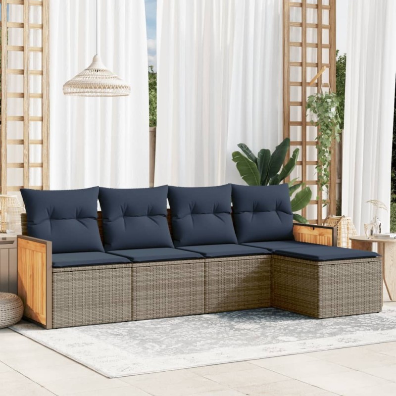 Salon de jardin 5 pcs avec coussins gris résine tressée 