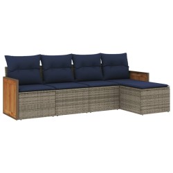 Salon de jardin 5 pcs avec coussins gris résine tressée 