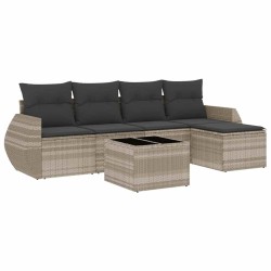 Salon de jardin 6 pcs avec coussins gris clair résine tressée 