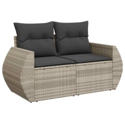 Salon de jardin 6 pcs avec coussins gris clair résine tressée 