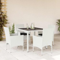 Ensemble à manger de jardin et coussins 5 pcs blanc rotin verre 