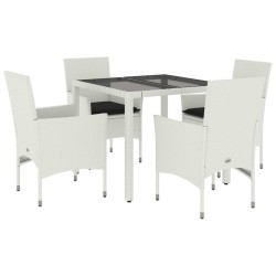 Ensemble à manger de jardin et coussins 5 pcs blanc rotin verre 