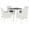 Ensemble à manger de jardin et coussins 5 pcs blanc rotin verre 