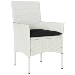 Ensemble à manger de jardin et coussins 5 pcs blanc rotin verre 