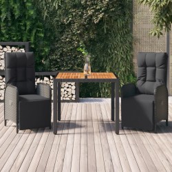 Ensemble à manger de jardin avec coussins 3 pcs Noir 