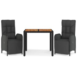 Ensemble à manger de jardin avec coussins 3 pcs Noir 