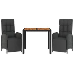 Ensemble à manger de jardin avec coussins 3 pcs Noir 