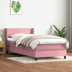 Sommier à lattes de lit avec matelas rose 100x220 cm velours 
