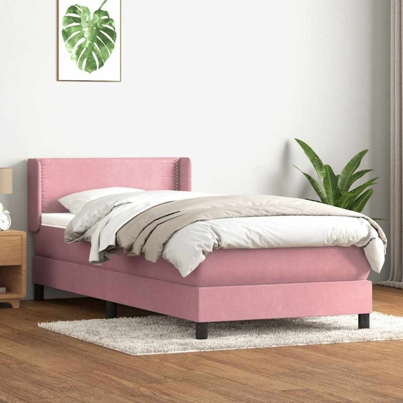 Sommier à lattes de lit avec matelas rose 100x220 cm velours 