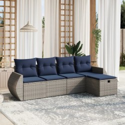 Salon de jardin 5 pcs avec coussins gris résine tressée 