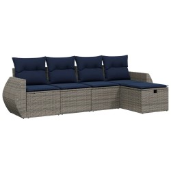 Salon de jardin 5 pcs avec coussins gris résine tressée 