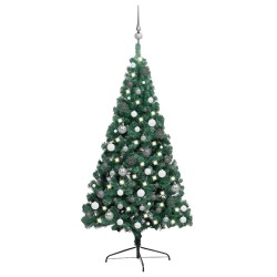 Demi-arbre de Noël artificiel pré-éclairé et boules vert 240 cm 