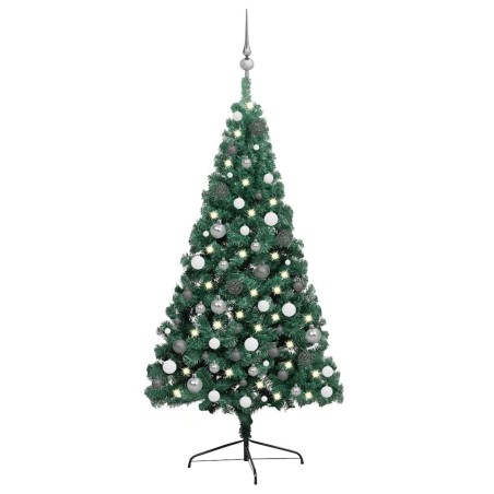 Demi-arbre de Noël artificiel pré-éclairé et boules vert 240 cm 