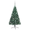Demi-arbre de Noël artificiel pré-éclairé et boules vert 240 cm 