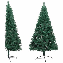 Demi-arbre de Noël artificiel pré-éclairé et boules vert 240 cm 