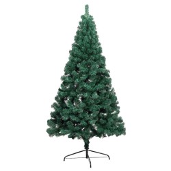 Demi-arbre de Noël artificiel pré-éclairé et boules vert 240 cm 