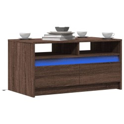 Table basse avec lumières LED chêne marron bois d'ingénierie 