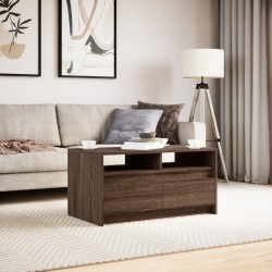 Table basse avec lumières LED chêne marron bois d'ingénierie 