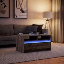 Table basse avec lumières LED chêne marron bois d'ingénierie 