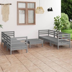 Salon de jardin 7 pcs Gris Bois de pin massif 