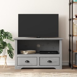 Meuble TV avec 2 tiroirs BODO gris bois de pin massif 