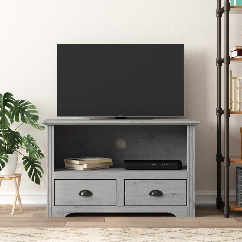 Meuble TV avec 2 tiroirs BODO gris bois de pin massif Meuble TV avec 2 tiroirs BODO gris bois de pin massif