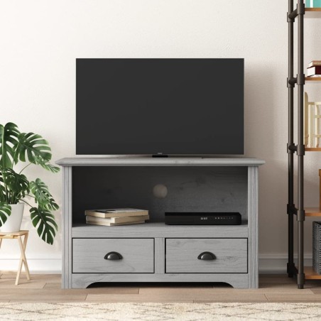 Meuble TV avec 2 tiroirs BODO gris bois de pin massif 