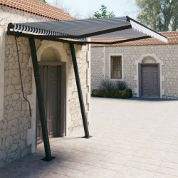 Auvent manuel rétractable avec poteaux 3x2,5 m Bleu et blanc 