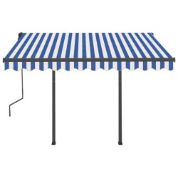 Auvent manuel rétractable avec poteaux 3x2,5 m Bleu et blanc 