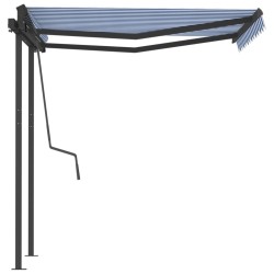 Auvent manuel rétractable avec poteaux 3x2,5 m Bleu et blanc 