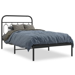 Cadre de lit métal sans matelas avec tête de lit noir 107x203cm 