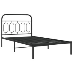 Cadre de lit métal sans matelas avec tête de lit noir 107x203cm 