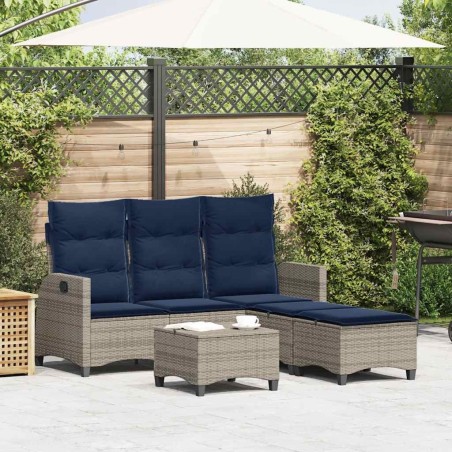 Salon de jardin 3 pcs avec coussins forme L gris résine tressée 