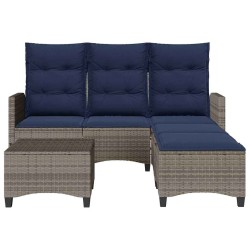 Salon de jardin 3 pcs avec coussins forme L gris résine tressée 